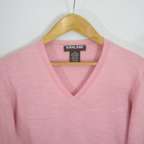 Kirkland Signature Womens L Heather Pink 100% Merino Wool V Neck Sweater Italy - Picture 4 of 11
